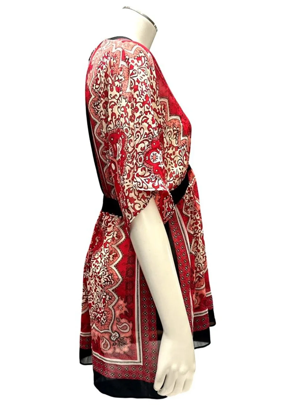 Forever 21 Size S Red Black Paisley Empire Waist Tunic Top Boho Festival Romance - Picture 5 of 13